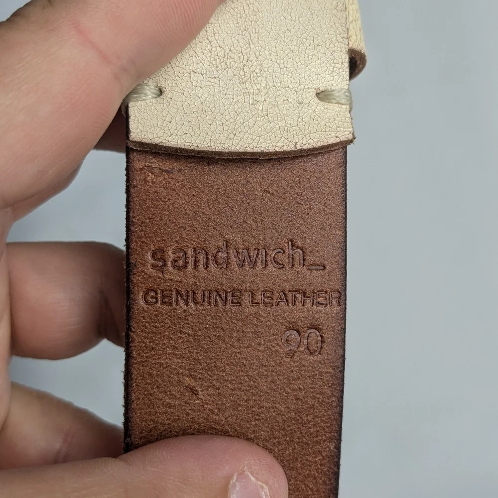 SANDWICH Leather Belt Size 90 = 12 US off White Color Black Buckle Women - Picture 4 of 9